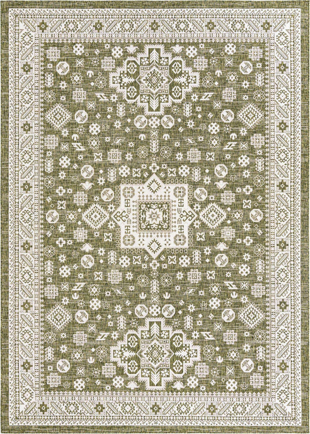 Green 10' x 14' 1 Outdoor Aztec Rectangle Area Rug Weather Resistant for Patio, Deck, Terrace, Balcony, Porch 100% Polypropylene Traditional Carpet Mat for Sale at Rug Engine