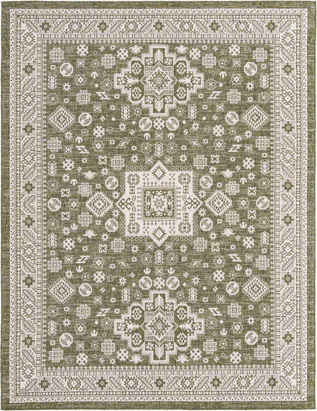 Green 10' x 13' 1 Outdoor Aztec Rectangle Area Rug Weather Resistant for Patio, Deck, Terrace, Balcony, Porch 100% Polypropylene Traditional Carpet Mat for Sale at Rug Engine
