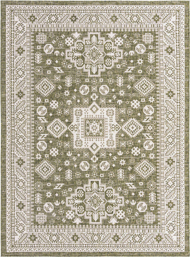 Green 7' 10 x 11' Outdoor Aztec Rectangle Area Rug Weather Resistant for Patio, Deck, Terrace, Balcony, Porch 100% Polypropylene Traditional Carpet Mat for Sale at Rug Engine