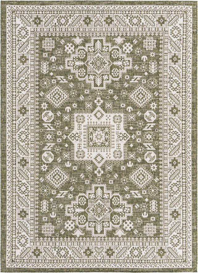 Green 7' 1 x 10' Outdoor Aztec Rectangle Area Rug Weather Resistant for Patio, Deck, Terrace, Balcony, Porch 100% Polypropylene Traditional Carpet Mat for Sale at Rug Engine