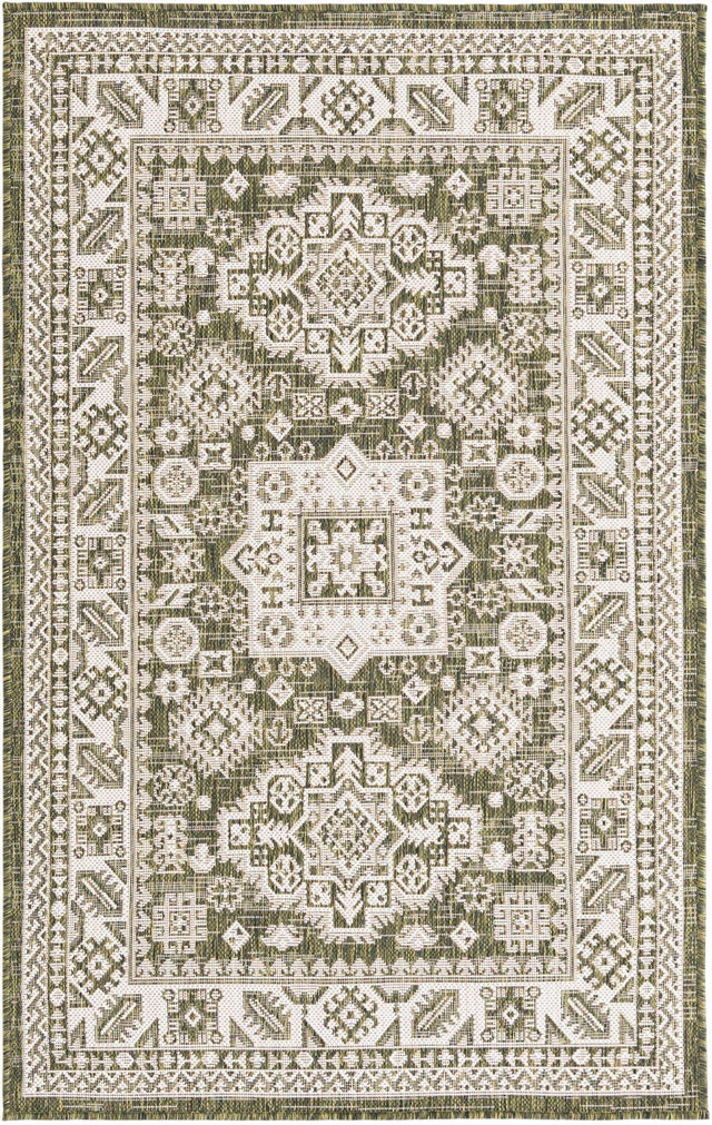 Green 3' 1 x 5' 3 Outdoor Aztec Rectangle Area Rug Weather Resistant for Patio, Deck, Terrace, Balcony, Porch 100% Polypropylene Traditional Carpet Mat for Sale at Rug Engine