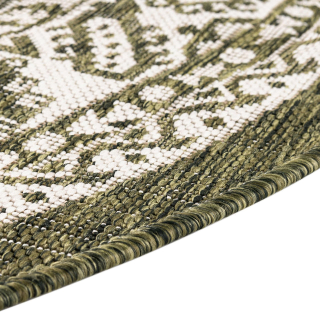 Green 3' 1 x 3' 1 Outdoor Aztec Round Area Rug Weather Resistant for Patio, Deck, Terrace, Balcony, Porch 100% Polypropylene Traditional Carpet Mat for Sale at Rug Engine