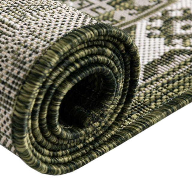 Green 3' 1 x 3' 1 Outdoor Aztec Round Area Rug Weather Resistant for Patio, Deck, Terrace, Balcony, Porch 100% Polypropylene Traditional Carpet Mat for Sale at Rug Engine