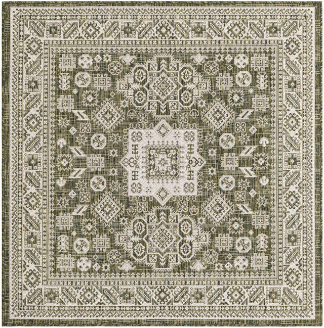 Green 5' 3 x 5' 3 Outdoor Aztec Square Area Rug Weather Resistant for Patio, Deck, Terrace, Balcony, Porch 100% Polypropylene Traditional Carpet Mat for Sale at Rug Engine