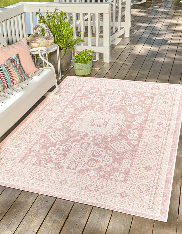 Pink 6' 1 x 9' Outdoor Aztec Rectangle Area Rug Weather Resistant for Patio, Deck, Terrace, Balcony, Porch 100% Polypropylene Traditional Carpet Mat for Sale at Rug Engine