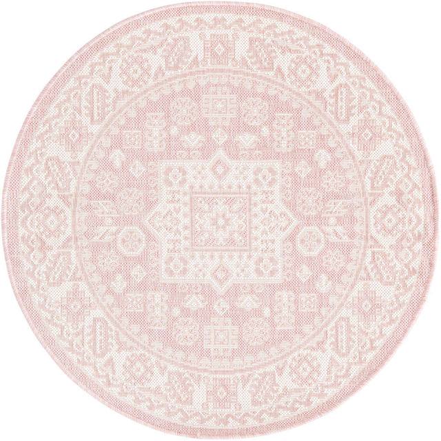 Pink 3' 1 x 3' 1 Outdoor Aztec Round Area Rug Weather Resistant for Patio, Deck, Terrace, Balcony, Porch 100% Polypropylene Traditional Carpet Mat for Sale at Rug Engine