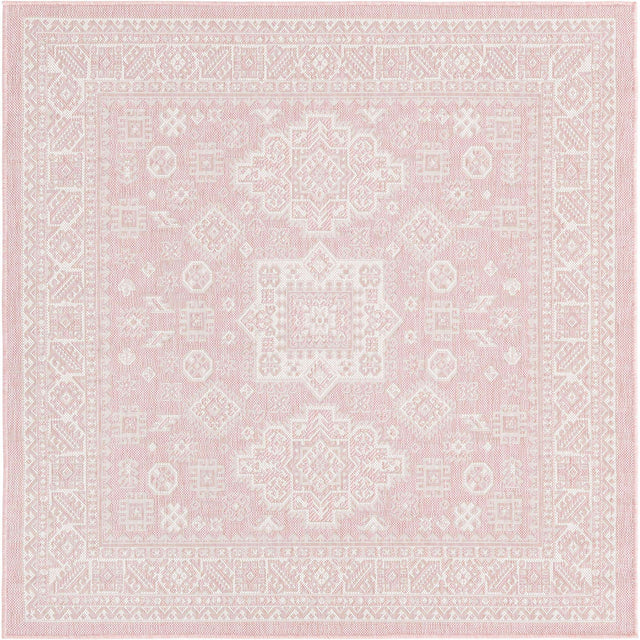 Pink 5' 3 x 5' 3 Outdoor Aztec Square Area Rug Weather Resistant for Patio, Deck, Terrace, Balcony, Porch 100% Polypropylene Traditional Carpet Mat for Sale at Rug Engine