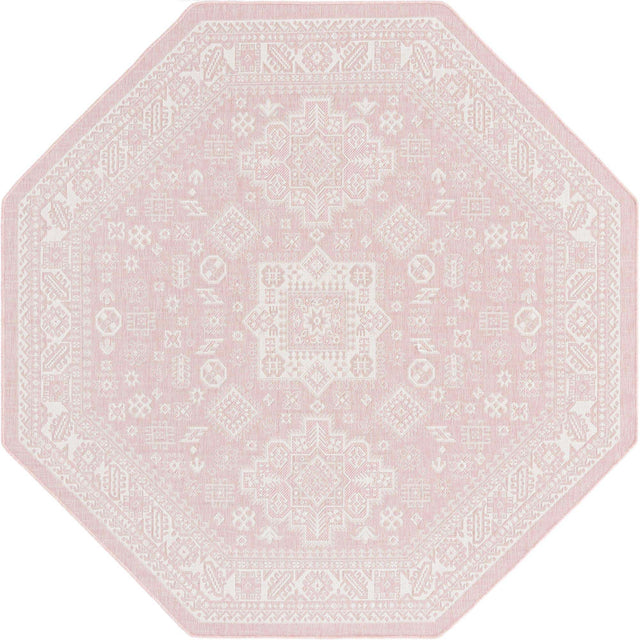 Pink 7' 10 x 7' 10 Outdoor Aztec Octagon Area Rug Weather Resistant for Patio, Deck, Terrace, Balcony, Porch 100% Polypropylene Traditional Carpet Mat for Sale at Rug Engine