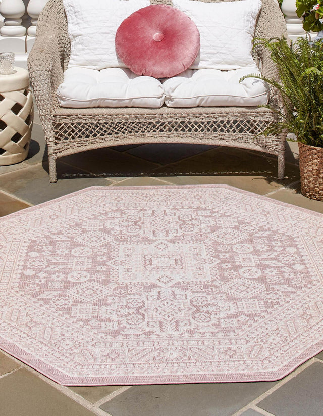 Pink 7' 10 x 7' 10 Outdoor Aztec Octagon Area Rug Weather Resistant for Patio, Deck, Terrace, Balcony, Porch 100% Polypropylene Traditional Carpet Mat for Sale at Rug Engine