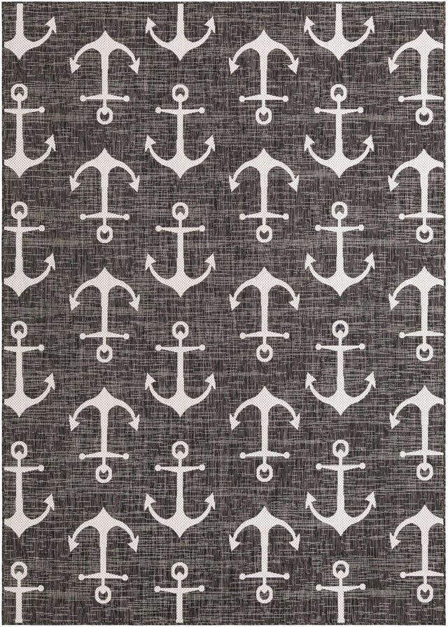 Charcoal 7' 1 x 10' Outdoor Coastal Rectangle Area Rug Weather Resistant for Patio, Deck, Terrace, Balcony, Porch 100% Polypropylene Coastal Decor Carpet for Sale at Rug Engine