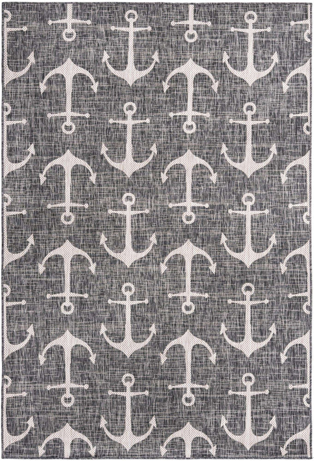 Charcoal 6' 1 x 9' Outdoor Coastal Rectangle Area Rug Weather Resistant for Patio, Deck, Terrace, Balcony, Porch 100% Polypropylene Coastal Decor Carpet for Sale at Rug Engine