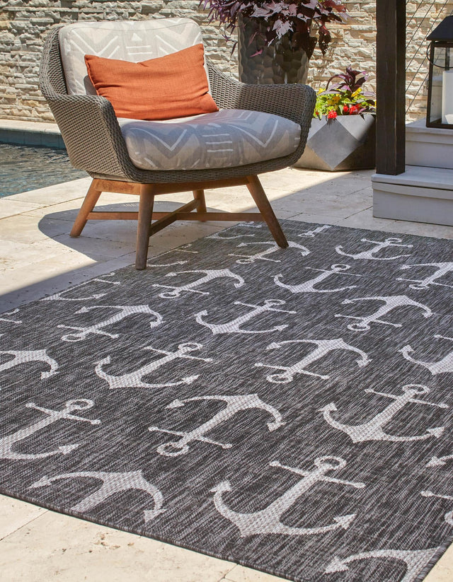 Charcoal 10' x 13' 1 Outdoor Coastal Rectangle Area Rug Weather Resistant for Patio, Deck, Terrace, Balcony, Porch 100% Polypropylene Coastal Decor Carpet for Sale at Rug Engine