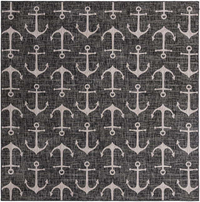 Charcoal 10' x 10' Outdoor Coastal Square Area Rug Weather Resistant for Patio, Deck, Terrace, Balcony, Porch 100% Polypropylene Coastal Decor Carpet for Sale at Rug Engine