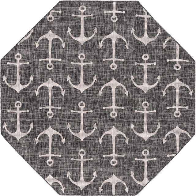 Charcoal 7' 10 x 10' Outdoor Coastal Oval Area Rug Weather Resistant for Patio, Deck, Terrace, Balcony, Porch 100% Polypropylene Coastal Decor Carpet for Sale at Rug Engine
