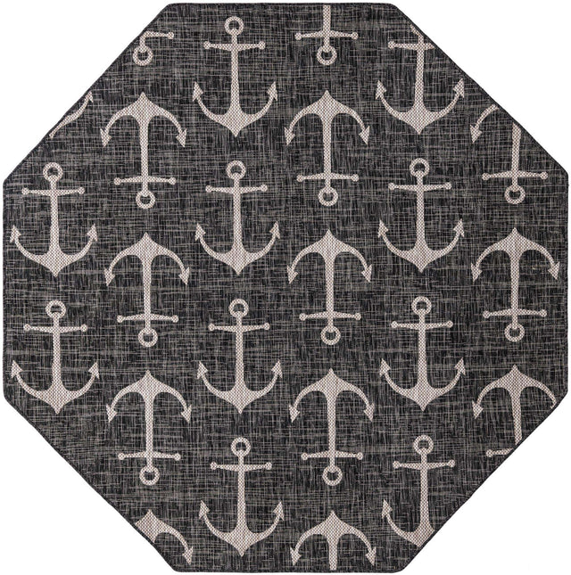 Charcoal 7' 10 x 7' 10 Outdoor Coastal Octagon Area Rug Weather Resistant for Patio, Deck, Terrace, Balcony, Porch 100% Polypropylene Coastal Decor Carpet for Sale at Rug Engine