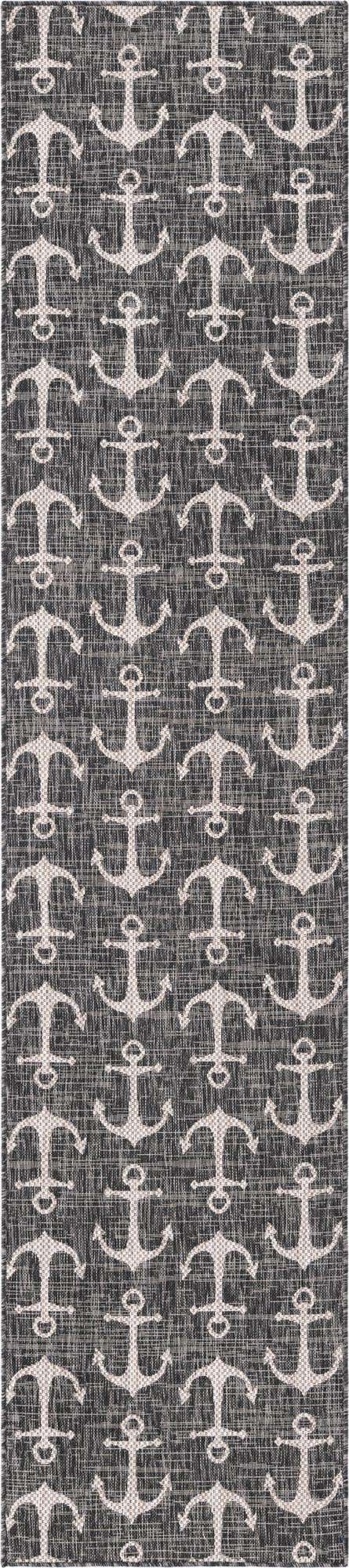 Charcoal 2' 7 x 12' Outdoor Coastal Runner Area Rug Weather Resistant for Patio, Deck, Terrace, Balcony, Porch 100% Polypropylene Coastal Decor Carpet for Sale at Rug Engine