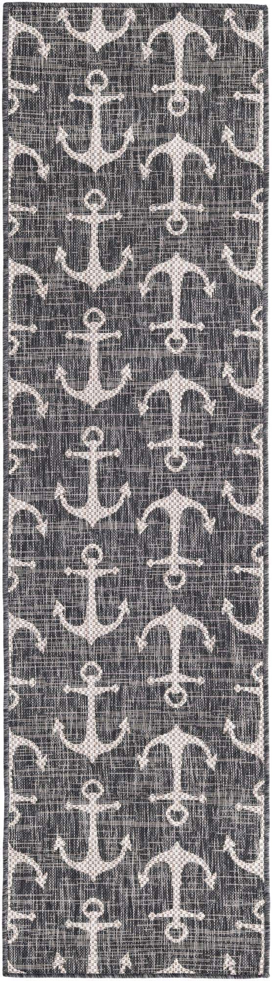 Charcoal 2' x 8' Outdoor Coastal Runner Area Rug Weather Resistant for Patio, Deck, Terrace, Balcony, Porch 100% Polypropylene Coastal Decor Carpet for Sale at Rug Engine
