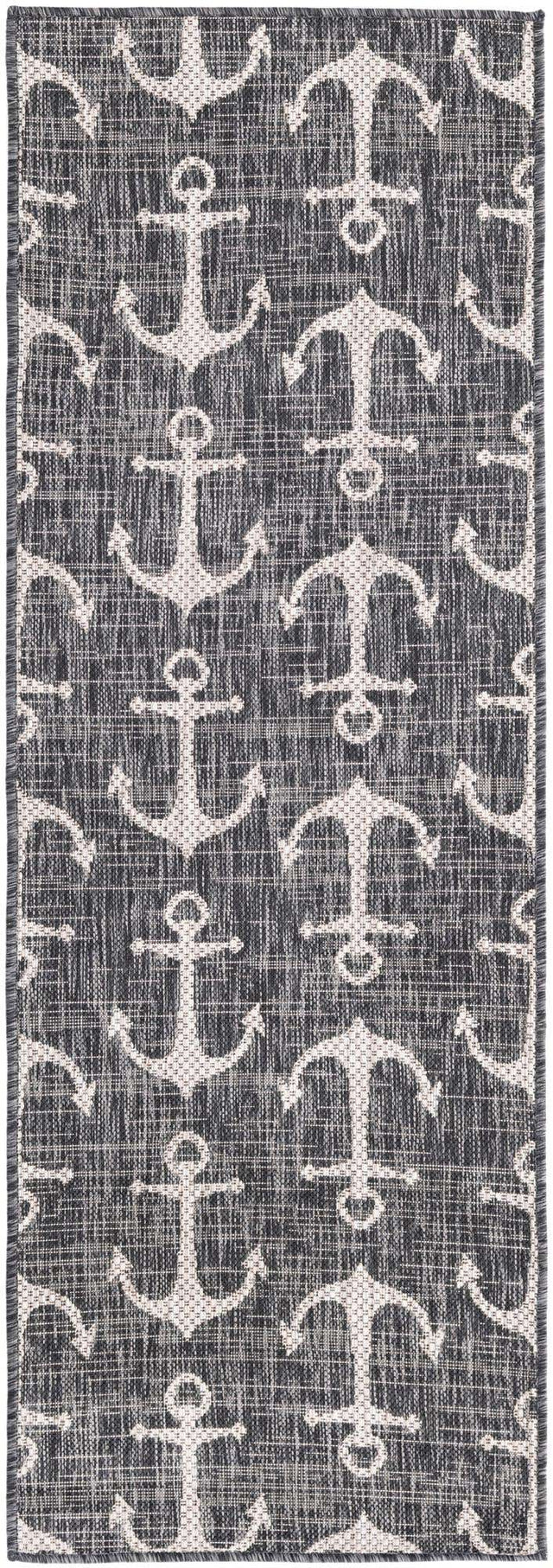 Charcoal 2' x 6' 1 Outdoor Coastal Runner Area Rug Weather Resistant for Patio, Deck, Terrace, Balcony, Porch 100% Polypropylene Coastal Decor Carpet for Sale at Rug Engine