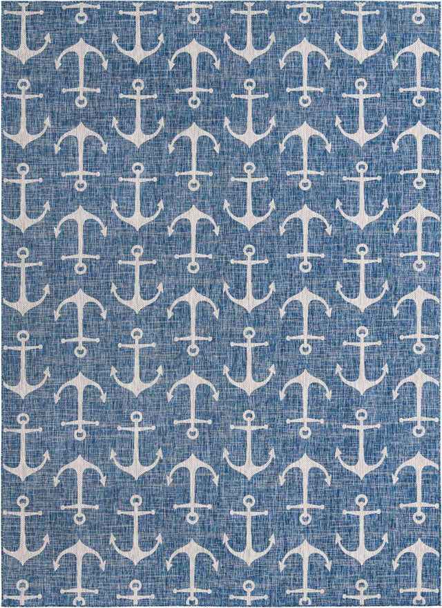 Blue 10' x 14' 1 Outdoor Coastal Rectangle Area Rug Weather Resistant for Patio, Deck, Terrace, Balcony, Porch 100% Polypropylene Coastal Decor Carpet for Sale at Rug Engine