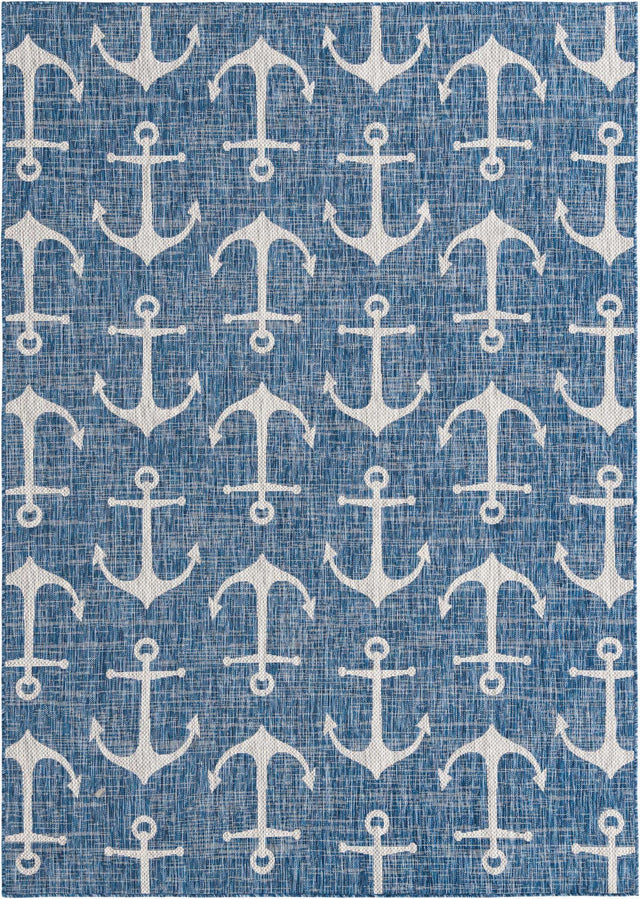 Blue 7' 1 x 10' Outdoor Coastal Rectangle Area Rug Weather Resistant for Patio, Deck, Terrace, Balcony, Porch 100% Polypropylene Coastal Decor Carpet for Sale at Rug Engine
