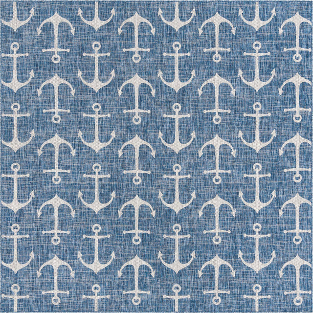 Blue 10' x 10' Outdoor Coastal Square Area Rug Weather Resistant for Patio, Deck, Terrace, Balcony, Porch 100% Polypropylene Coastal Decor Carpet for Sale at Rug Engine