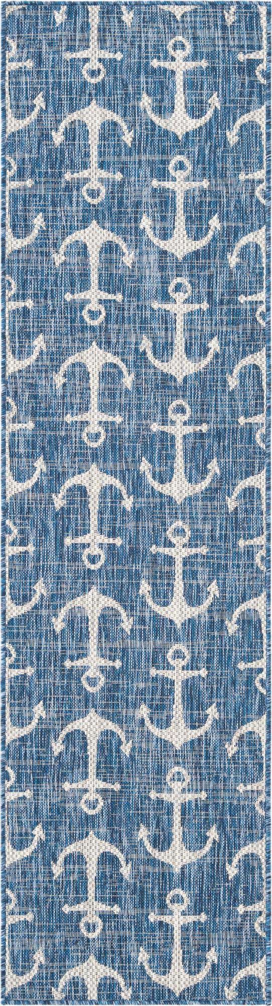 Blue 2' x 8' Outdoor Coastal Runner Area Rug Weather Resistant for Patio, Deck, Terrace, Balcony, Porch 100% Polypropylene Coastal Decor Carpet for Sale at Rug Engine