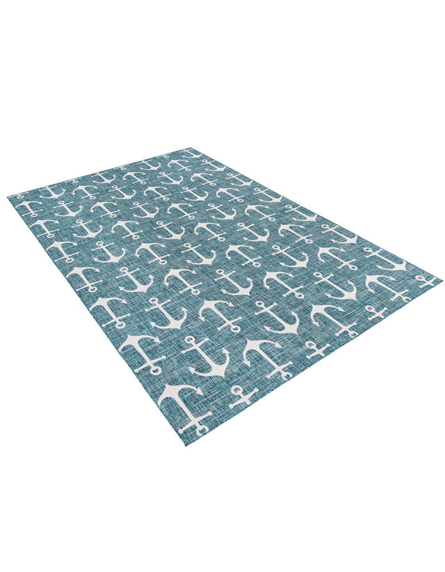 Teal 10' x 14' 1 Outdoor Coastal Rectangle Area Rug Weather Resistant for Patio, Deck, Terrace, Balcony, Porch 100% Polypropylene Coastal Decor Carpet for Sale at Rug Engine