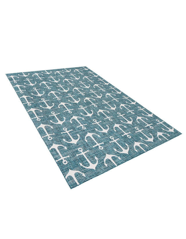 Teal 10' x 13' 1 Outdoor Coastal Rectangle Area Rug Weather Resistant for Patio, Deck, Terrace, Balcony, Porch 100% Polypropylene Coastal Decor Carpet for Sale at Rug Engine