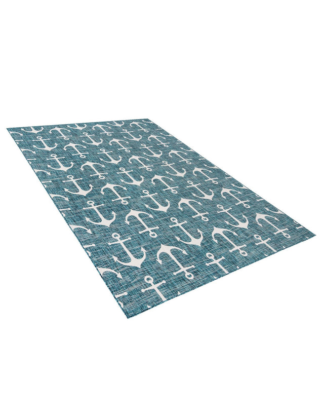 Teal 9' x 12' Outdoor Coastal Rectangle Area Rug Weather Resistant for Patio, Deck, Terrace, Balcony, Porch 100% Polypropylene Coastal Decor Carpet for Sale at Rug Engine