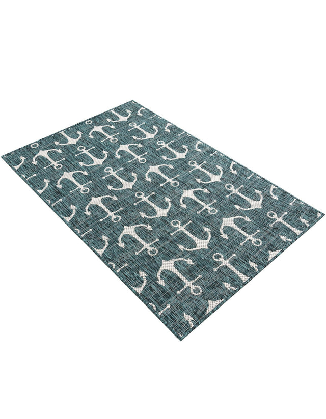 Teal 3' 1 x 5' 3 Outdoor Coastal Rectangle Area Rug Weather Resistant for Patio, Deck, Terrace, Balcony, Porch 100% Polypropylene Coastal Decor Carpet for Sale at Rug Engine