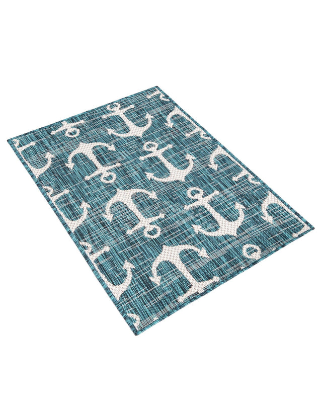 Teal 2' x 3' 1 Outdoor Coastal Rectangle Area Rug Weather Resistant for Patio, Deck, Terrace, Balcony, Porch 100% Polypropylene Coastal Decor Carpet for Sale at Rug Engine
