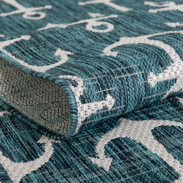 Teal 7' 10 x 7' 10 Outdoor Coastal Octagon Area Rug Weather Resistant for Patio, Deck, Terrace, Balcony, Porch 100% Polypropylene Coastal Decor Carpet for Sale at Rug Engine