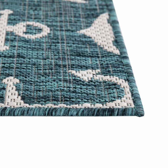 Teal 7' 10 x 7' 10 Outdoor Coastal Octagon Area Rug Weather Resistant for Patio, Deck, Terrace, Balcony, Porch 100% Polypropylene Coastal Decor Carpet for Sale at Rug Engine