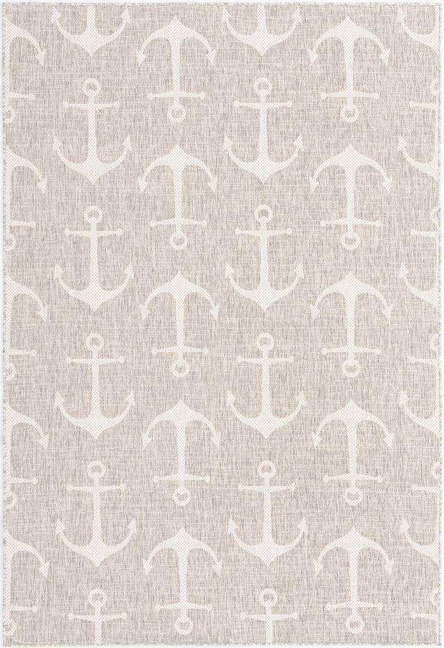 Gray 6' 1 x 9' Outdoor Coastal Rectangle Area Rug Weather Resistant for Patio, Deck, Terrace, Balcony, Porch 100% Polypropylene Coastal Decor Carpet for Sale at Rug Engine