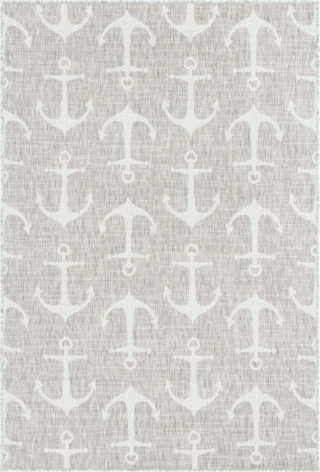 Gray 4' 1 x 6' 1 Outdoor Coastal Rectangle Area Rug Weather Resistant for Patio, Deck, Terrace, Balcony, Porch 100% Polypropylene Coastal Decor Carpet for Sale at Rug Engine