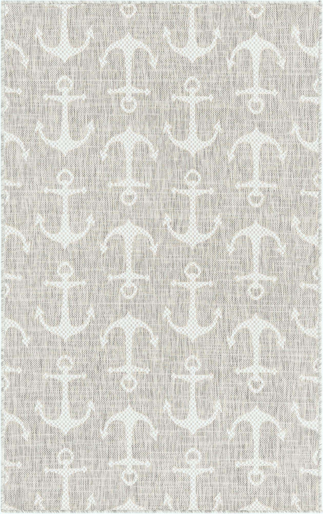 Gray 3' 1 x 5' 3 Outdoor Coastal Rectangle Area Rug Weather Resistant for Patio, Deck, Terrace, Balcony, Porch 100% Polypropylene Coastal Decor Carpet for Sale at Rug Engine