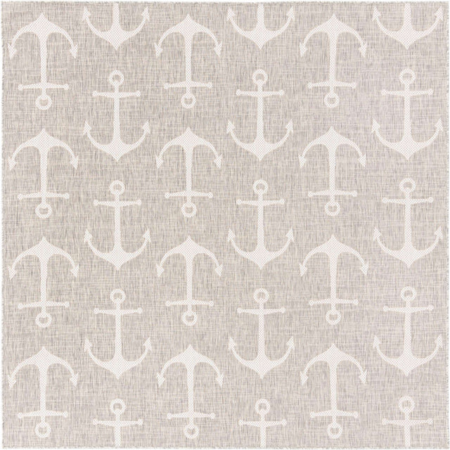 Gray 7' 10 x 7' 10 Outdoor Coastal Square Area Rug Weather Resistant for Patio, Deck, Terrace, Balcony, Porch 100% Polypropylene Coastal Decor Carpet for Sale at Rug Engine