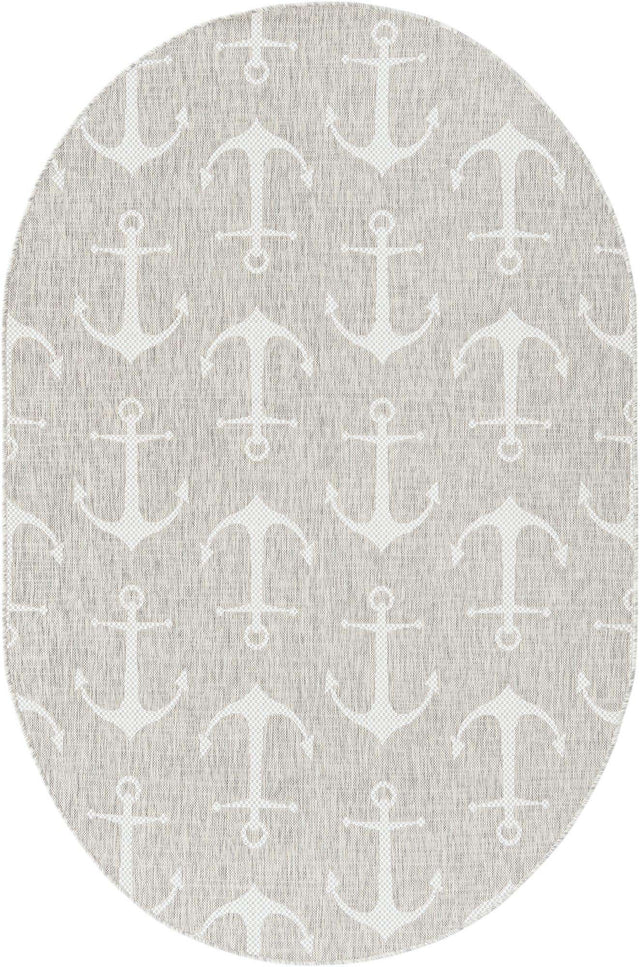 Gray 5' 3 x 8' Outdoor Coastal Oval Area Rug Weather Resistant for Patio, Deck, Terrace, Balcony, Porch 100% Polypropylene Coastal Decor Carpet for Sale at Rug Engine