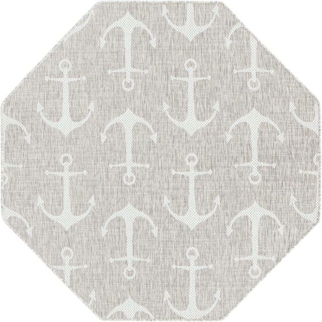 Gray 5' 3 x 5' 3 Outdoor Coastal Octagon Area Rug Weather Resistant for Patio, Deck, Terrace, Balcony, Porch 100% Polypropylene Coastal Decor Carpet for Sale at Rug Engine