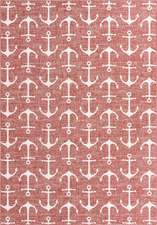 Rust Red 10' x 14' 1 Outdoor Coastal Rectangle Area Rug Weather Resistant for Patio, Deck, Terrace, Balcony, Porch 100% Polypropylene Coastal Decor Carpet for Sale at Rug Engine