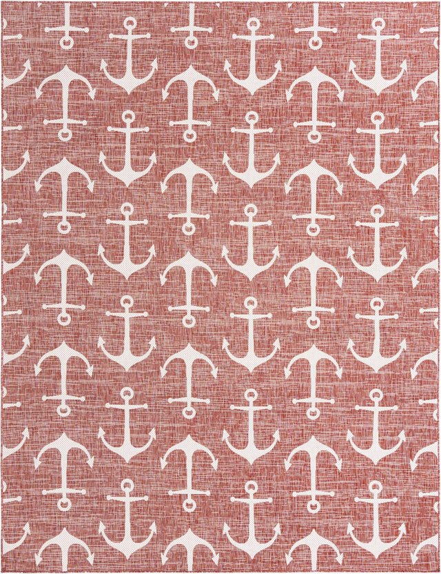 Rust Red 9' x 12' Outdoor Coastal Rectangle Area Rug Weather Resistant for Patio, Deck, Terrace, Balcony, Porch 100% Polypropylene Coastal Decor Carpet for Sale at Rug Engine