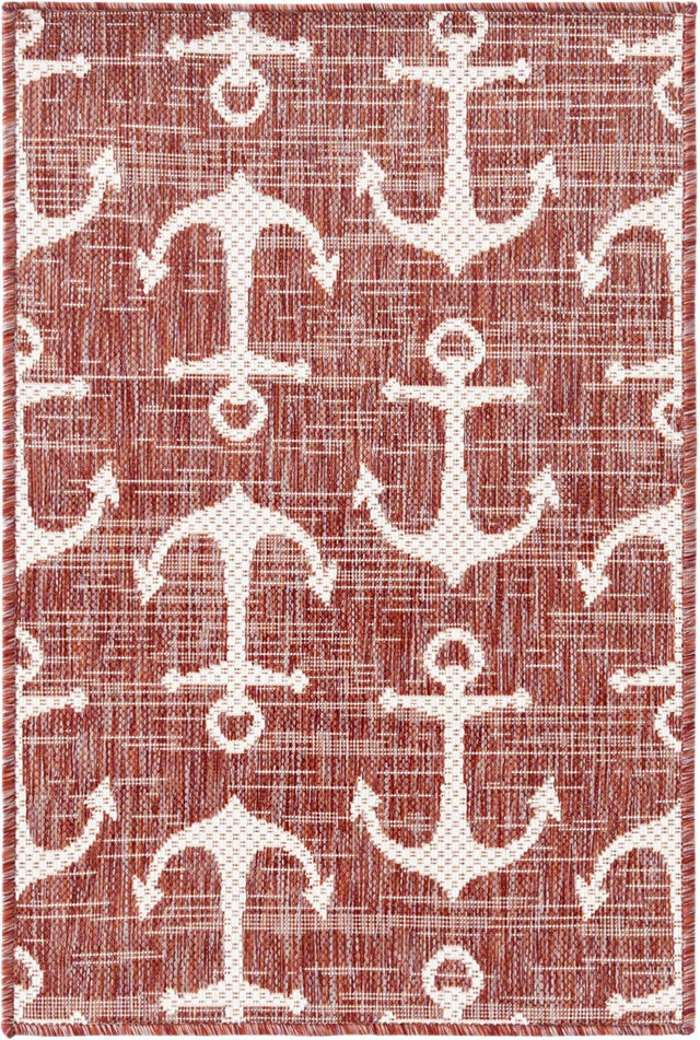 Rust Red 2' x 3' 1 Outdoor Coastal Rectangle Area Rug Weather Resistant for Patio, Deck, Terrace, Balcony, Porch 100% Polypropylene Coastal Decor Carpet for Sale at Rug Engine