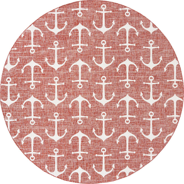 Rust Red 10' x 10' Outdoor Coastal Round Area Rug Weather Resistant for Patio, Deck, Terrace, Balcony, Porch 100% Polypropylene Coastal Decor Carpet for Sale at Rug Engine
