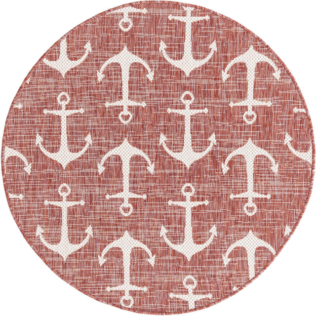 Rust Red 4' 1 x 4' 1 Outdoor Coastal Round Area Rug Weather Resistant for Patio, Deck, Terrace, Balcony, Porch 100% Polypropylene Coastal Decor Carpet for Sale at Rug Engine
