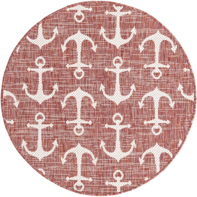 Rust Red 3' 1 x 3' 1 Outdoor Coastal Round Area Rug Weather Resistant for Patio, Deck, Terrace, Balcony, Porch 100% Polypropylene Coastal Decor Carpet for Sale at Rug Engine