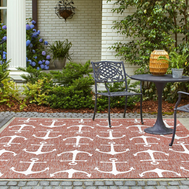 Rust Red 13' 1 x 13' 1 Outdoor Coastal Square Area Rug Weather Resistant for Patio, Deck, Terrace, Balcony, Porch 100% Polypropylene Coastal Decor Carpet for Sale at Rug Engine