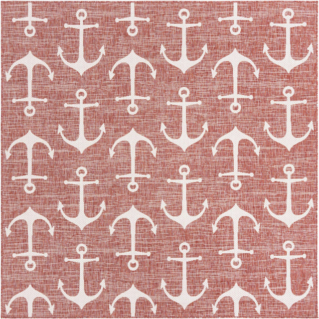 Rust Red 7' 10 x 7' 10 Outdoor Coastal Square Area Rug Weather Resistant for Patio, Deck, Terrace, Balcony, Porch 100% Polypropylene Coastal Decor Carpet for Sale at Rug Engine