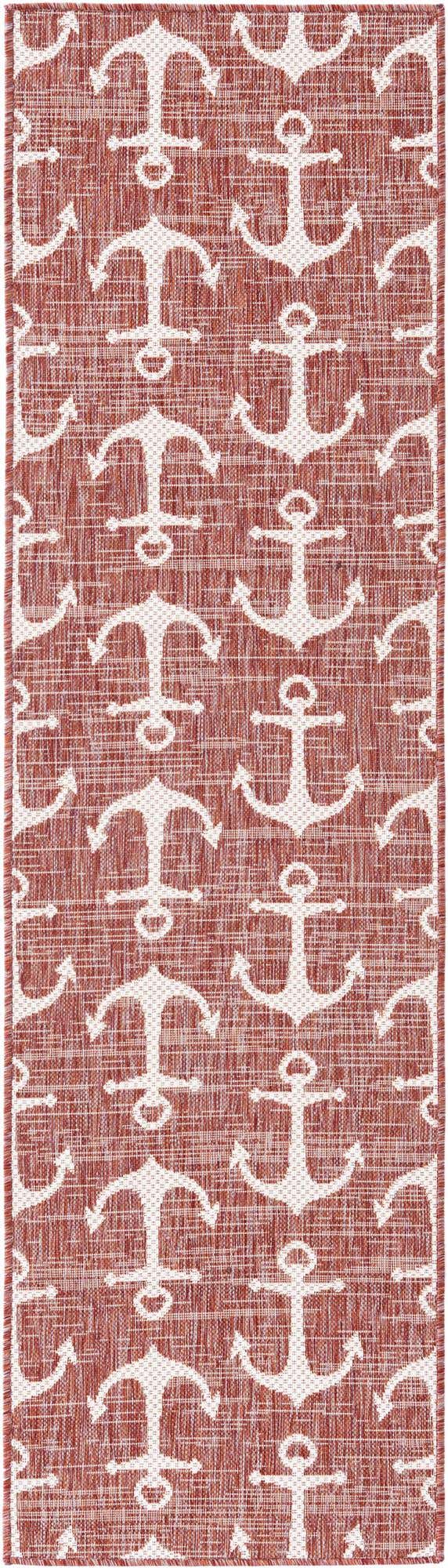 Rust Red 2' x 8' Outdoor Coastal Runner Area Rug Weather Resistant for Patio, Deck, Terrace, Balcony, Porch 100% Polypropylene Coastal Decor Carpet for Sale at Rug Engine