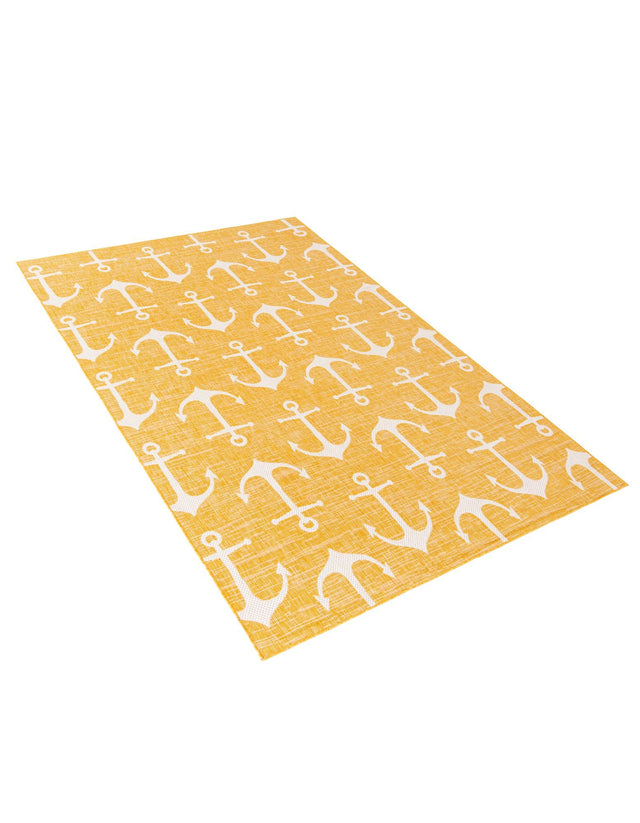 Yellow 7' 1 x 10' Outdoor Coastal Rectangle Area Rug Weather Resistant for Patio, Deck, Terrace, Balcony, Porch 100% Polypropylene Coastal Decor Carpet for Sale at Rug Engine