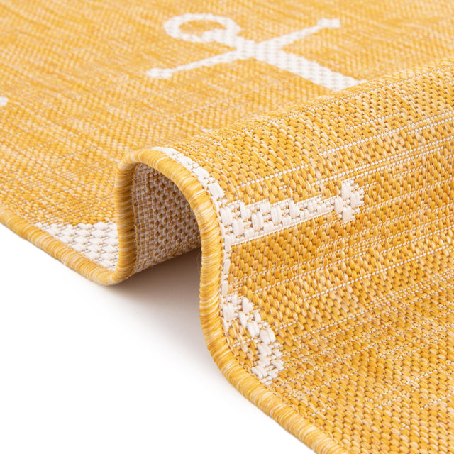 Yellow 10' x 14' 1 Outdoor Coastal Rectangle Area Rug Weather Resistant for Patio, Deck, Terrace, Balcony, Porch 100% Polypropylene Coastal Decor Carpet for Sale at Rug Engine